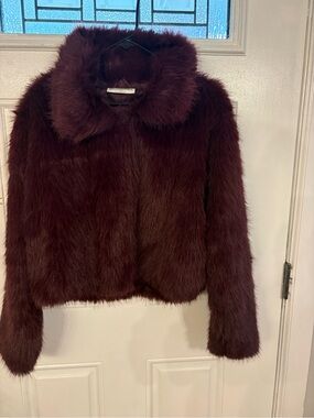 Girls' Plush Teddy Jacket in Deep Burgundy Large (12-14) NEW